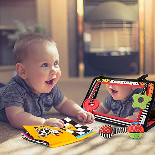 3-in-1 Tummy Time Mirror Toy – Sensory, Teething & Developmental 👶🖤