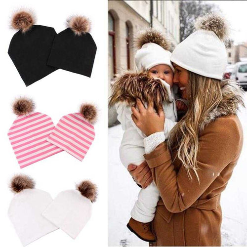 Matching Beanie Knitted Hats with Faux Fur - MyShoppingSpot