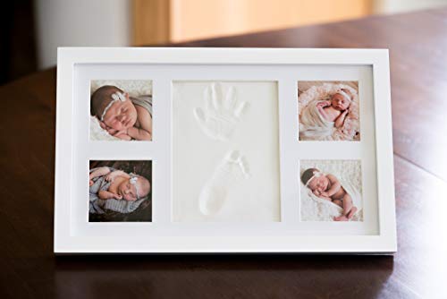 Baby Handprint Kit by Little Hippo |Deluxe Size + NO Mold| Baby Picture Frame & Non Toxic Clay! Baby Footprint kit, Perfect for Baby Boy Gifts, and Baby Girls Gifts! (White, Deluxe) - MyShoppingSpot