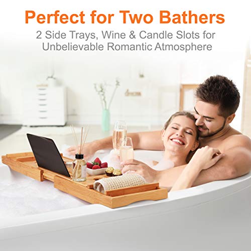 ROYAL CRAFT WOOD Luxury Bathtub Caddy Tray, One or Two Person Bath and Bed Tray, Bonus Free Soap Holder (Natural) - MyShoppingSpot