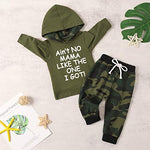 Toddler Baby Boy Clothes Outfit Ain't No Mama Like The One I Got Long Sleeve Hoodie Pants Fall Winter Clothes Set for Baby Boy (Camouflage Green, 18-24Month)