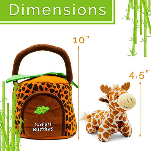 Educational Plush Toy Talking Animal Set (5 Pcs - Plays Real Sounds) with Carrier for Kids | Stuffed Monkey, Giraffe, Tiger & Elephant | Safari Animals | Great Baby Shower Gift - MyShoppingSpot