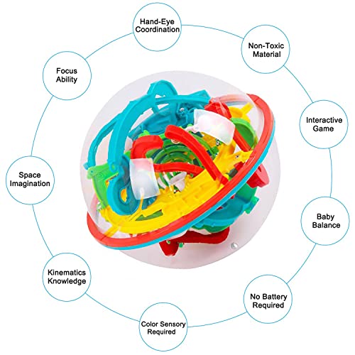Maze Ball, 3D Interactive Maze Sphere Game (16cm, 6.3’’) with 118 Obstacles Labyrinth Puzzle Ball Kids Education Toys Magical Brain Teasers Boy Gifts