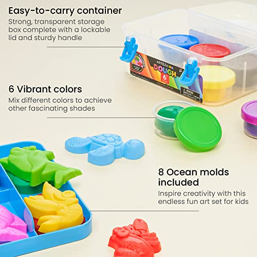 Arteza Kids Play Dough, 8 Ocean Molds, 6 Colors, 1-oz Tubs, Soft, Art Supplies for Kids Crafts, Learning Centers