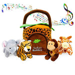 Educational Plush Toy Talking Animal Set (5 Pcs - Plays Real Sounds) with Carrier for Kids | Stuffed Monkey, Giraffe, Tiger & Elephant | Safari Animals | Great Baby Shower Gift - MyShoppingSpot