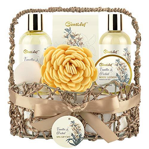Bath & Body Gift Basket for Women, GentLeaf Spa Gift Set with Vanila Orchid Scent, Home Relaxation Spa Kit for Her 7 Pcs, Contains Bath Bomb, Bubble Bath, Body Lotion and More, Best Women Gift Idea - MyShoppingSpot