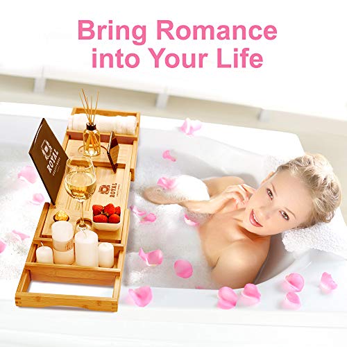 ROYAL CRAFT WOOD Luxury Bathtub Caddy Tray, One or Two Person Bath and Bed Tray, Bonus Free Soap Holder (Natural) - MyShoppingSpot