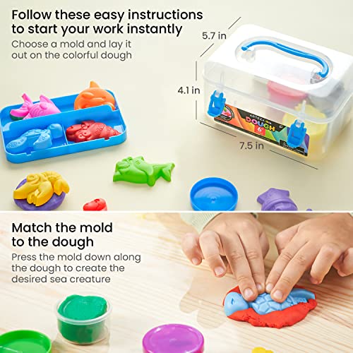 Arteza Kids Play Dough, 8 Ocean Molds, 6 Colors, 1-oz Tubs, Soft, Art Supplies for Kids Crafts, Learning Centers