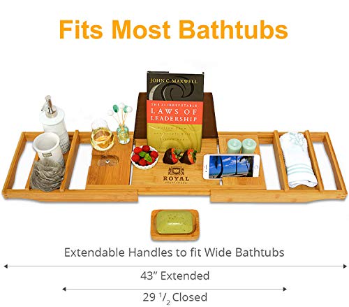ROYAL CRAFT WOOD Luxury Bathtub Tray Caddy - Bamboo Adjustable Bath Tub  Table Caddy for Bathroom, Bathtub Caddy Tray, Bathtub Accessories (Natural)