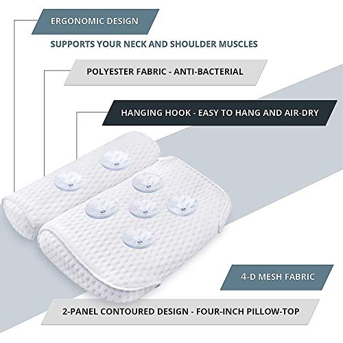 AmazeFan Bath Pillow, Bathtub Spa Pillow with 4D Air Mesh Technology and 7 Suction Cups, Helps Support Head, Back, Shoulder and Neck, Fits All Bathtub, Hot Tub and Home Spa - MyShoppingSpot