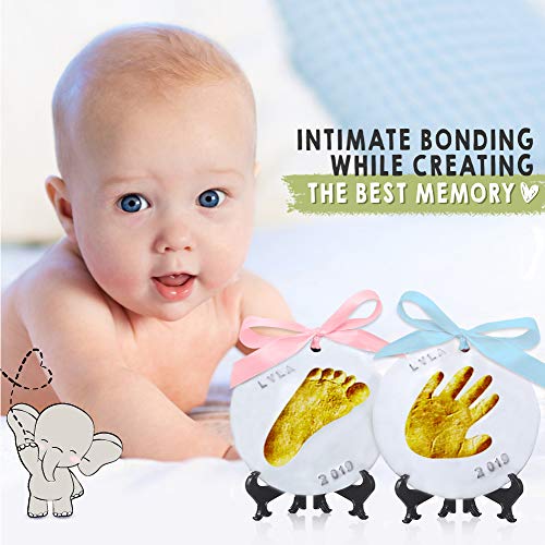 Baby Handprint Footprint Ornament Keepsake Kit - Personalized Baby Prints Ornaments for Newborn - Baby Nursery Memory Art Kit - Baby Shower Gifts, Christmas Gifts (Gold Paint)