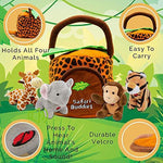 Educational Plush Toy Talking Animal Set (5 Pcs - Plays Real Sounds) with Carrier for Kids | Stuffed Monkey, Giraffe, Tiger & Elephant | Safari Animals | Great Baby Shower Gift - MyShoppingSpot