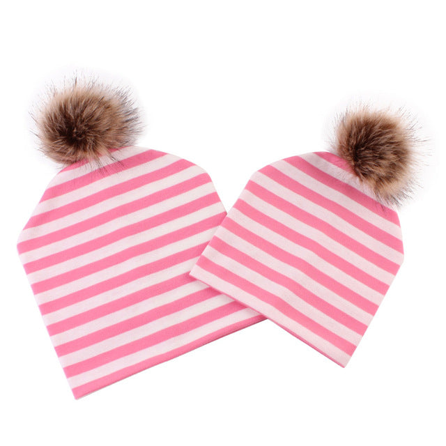 Matching Beanie Knitted Hats with Faux Fur - MyShoppingSpot
